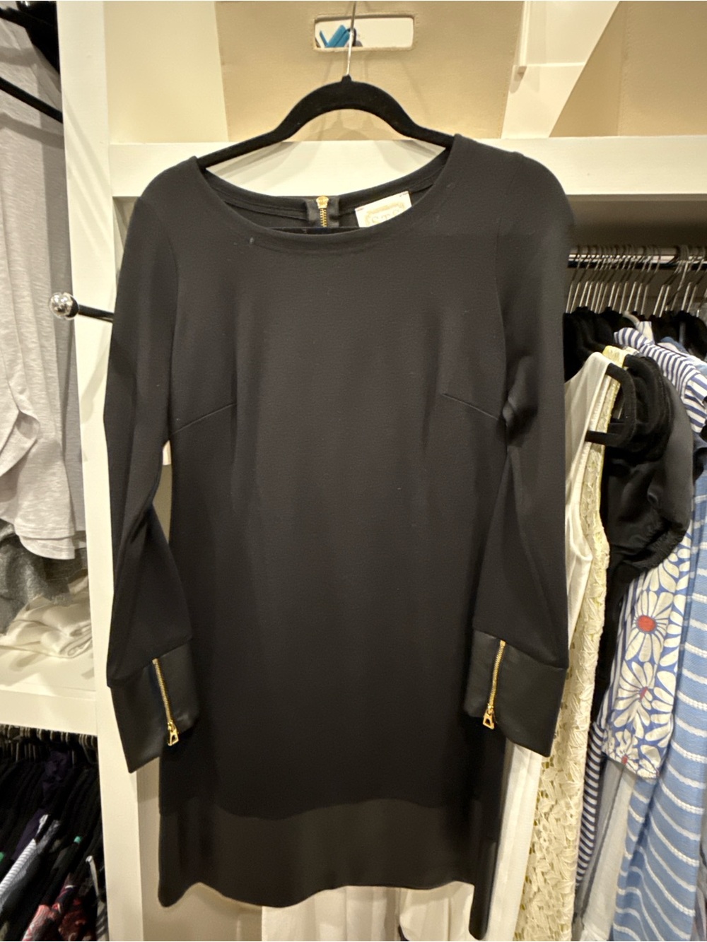Sail to Sable Black Long-Sleeve Shift Dress with Gold Zip Cuffs